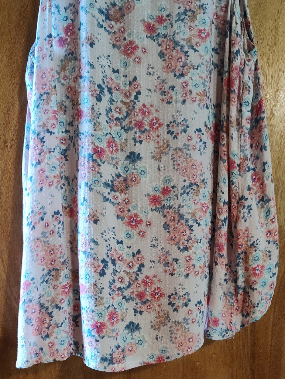 Monteau Los Angeles Layered Sleeveless Blouse Blush Pink Aqua Ditsy Floral Med - Picture 9 of 11